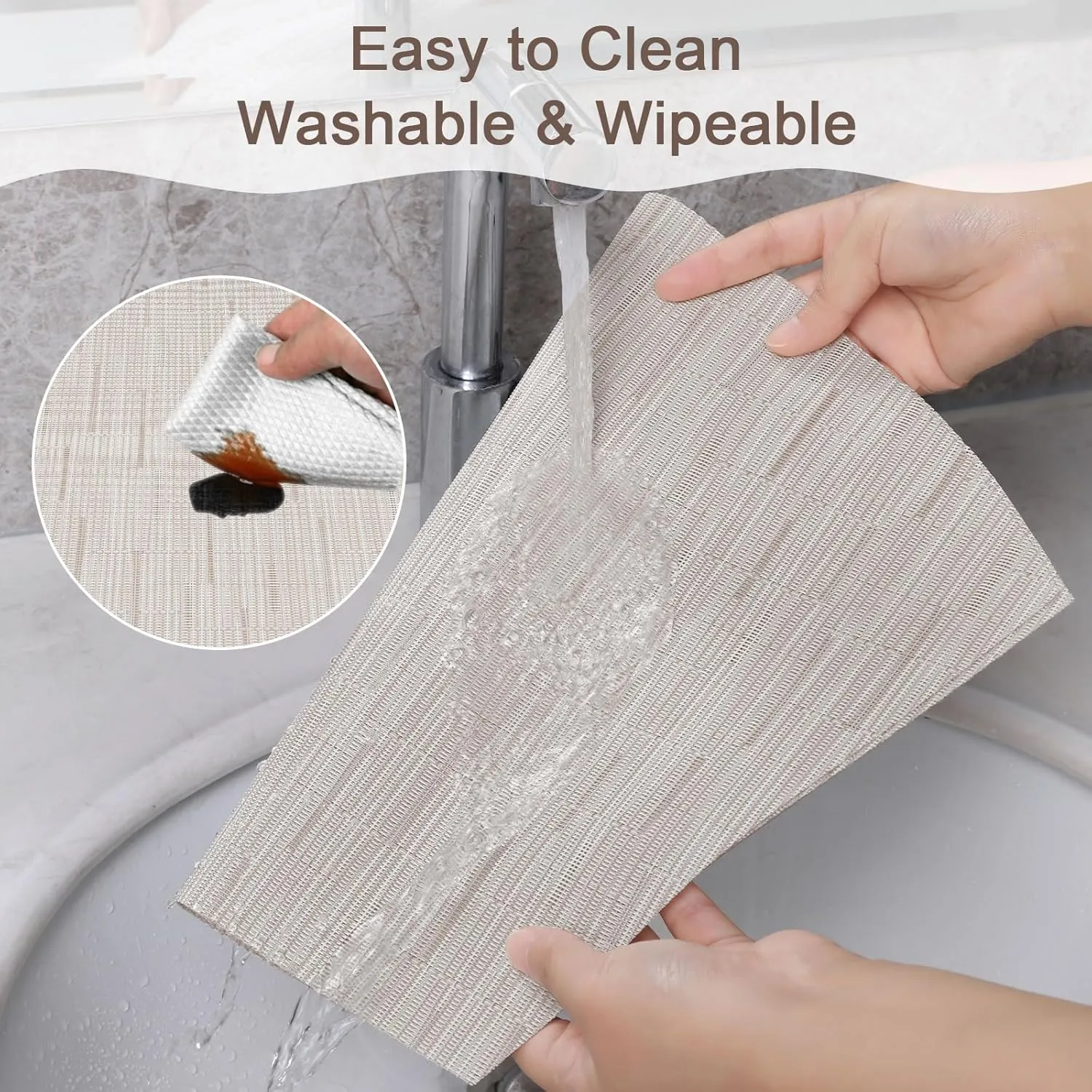 SHACOS Wedge Placemats Set of 8 Woven Vinyl Plastic Placemats for Round Table Place Mats Wipe Clean Non Slip Table Mats, Beige