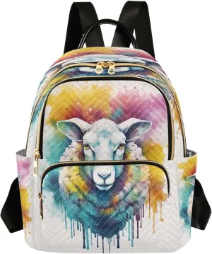 Sheep Watercolor Backpack Purse for Women Fashion Small Mini Daypack Purse for Lady Anti-theft Shoulder Bag Back Pack Weekend Bag