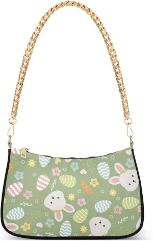 Shoulder Bag for Women Easter Bunnies Eggs Flowers Carrots Hobo Purses Handbags for Women with Chain Strap