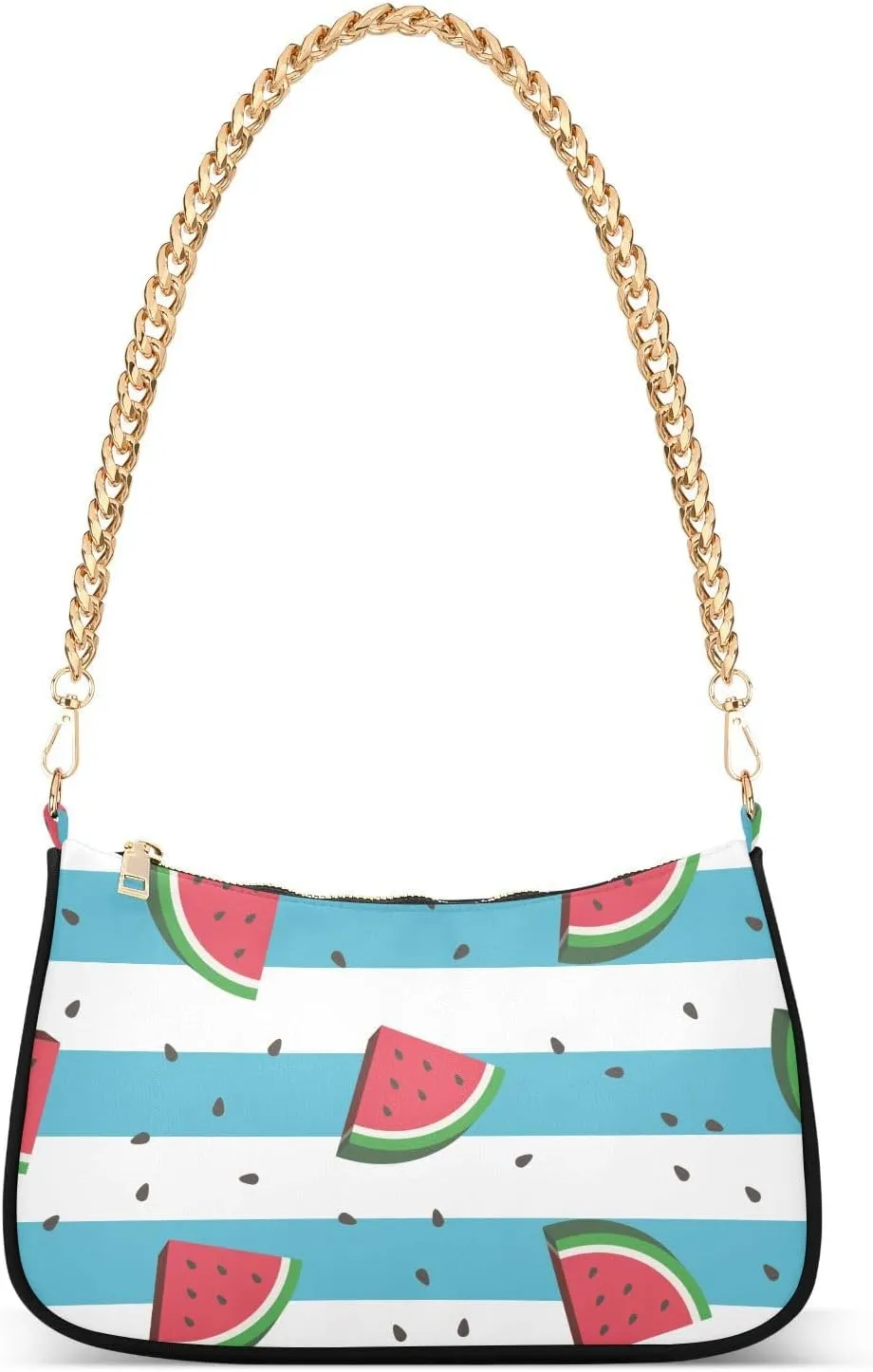 Shoulder Bag for Women Watermelon Slices on Blue Stripes Hobo Purses Handbags for Women with Chain Strap