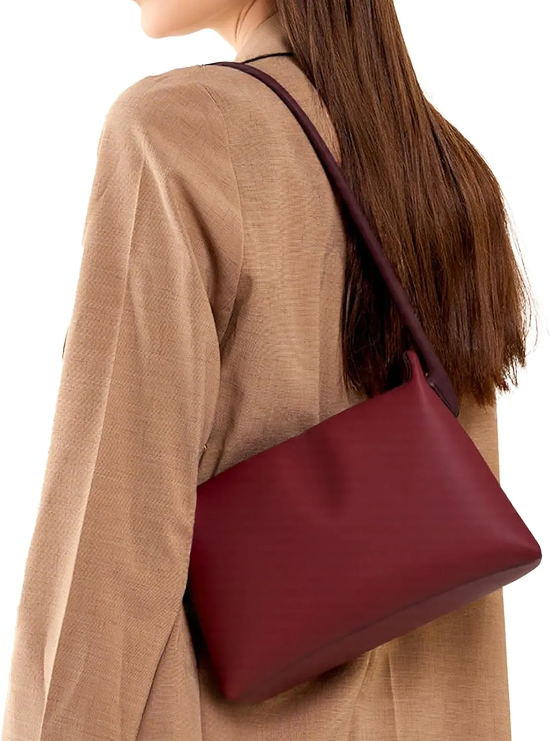 Shoulder Bag for Women Y2K Trendy Purse Rubber Handle Mini Clutch Underarm Purse with Zipper Closure