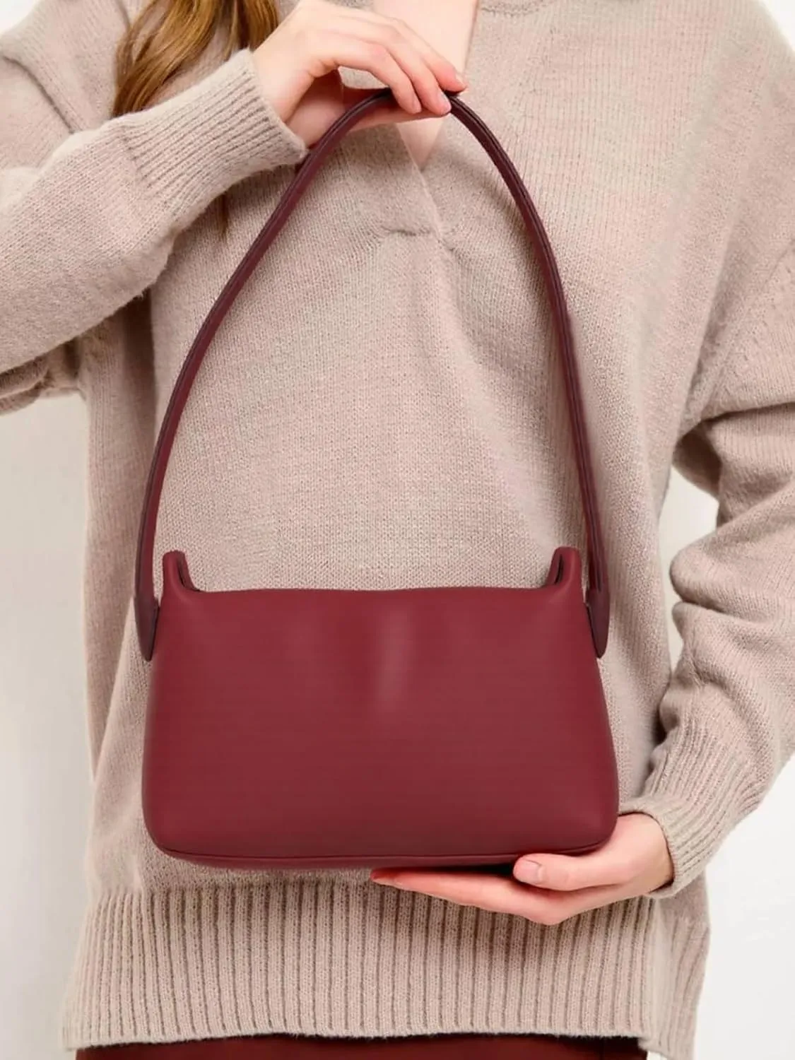 Shoulder Bag for Women Y2K Trendy Purse Rubber Handle Mini Clutch Underarm Purse with Zipper Closure