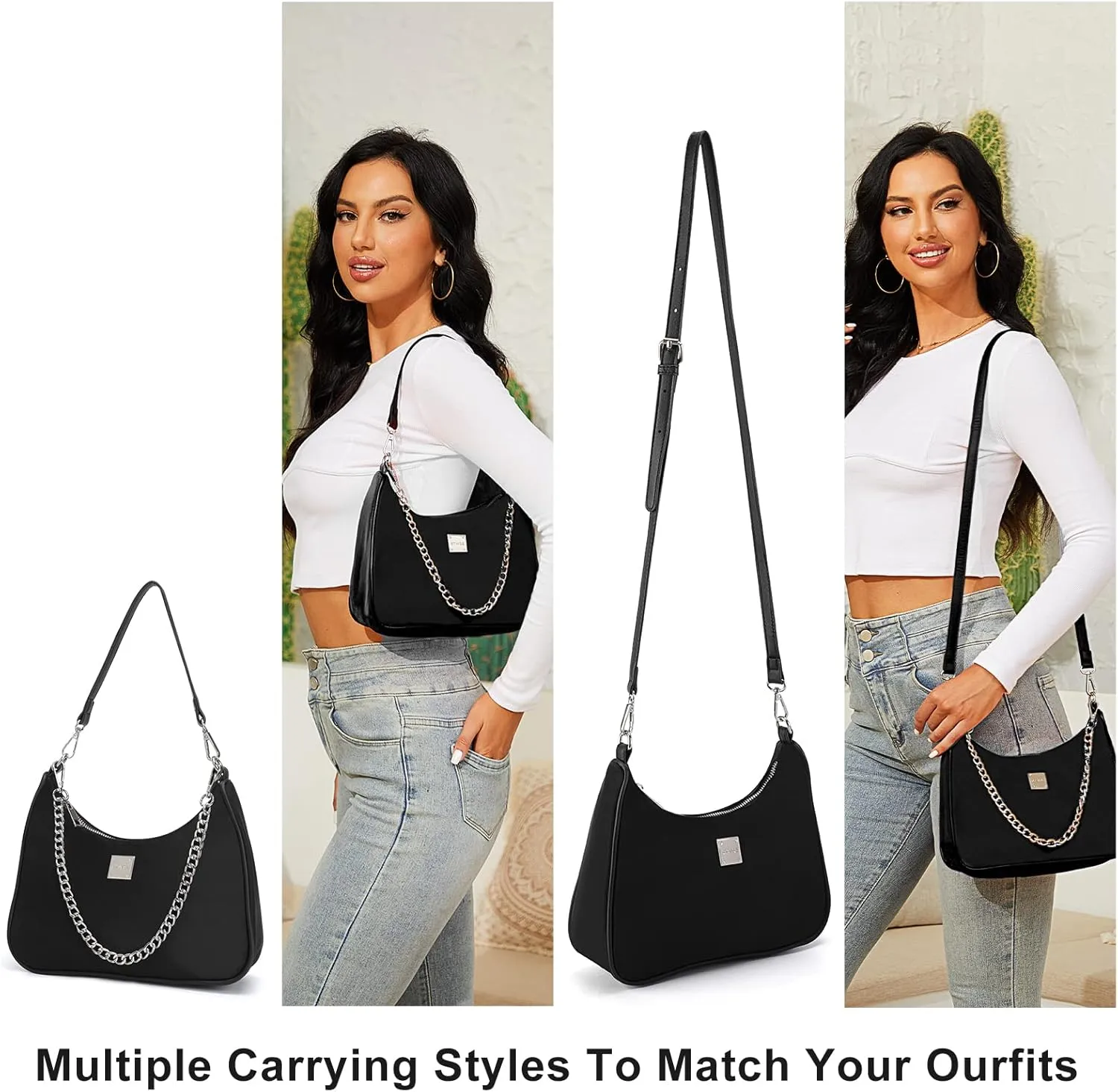 Shoulder Bags for Women, Trendy Crocodile Handbag Purses, Women’s Leather Crossbody Bag with Adjustable Straps/Chain