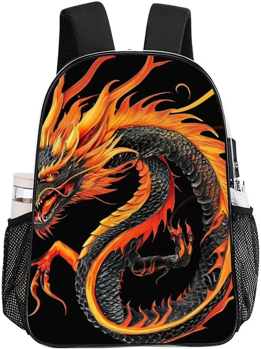 Shoulder Book Bags Anti-Theft Multipurpose Big Capacity Bookbag - Burning Flaming Fire Chinese Dragon Black Travel Hiking Backpack Transparent Bag