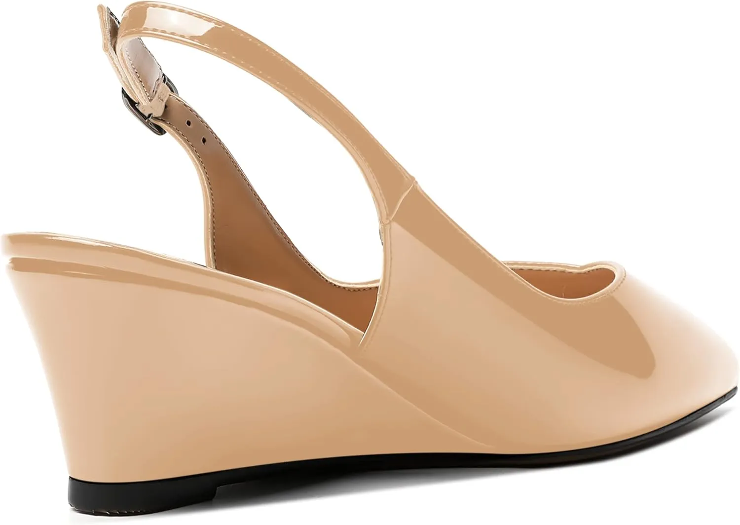 SHOWFOREST Women's Dating Adjustable Strap Buckle Solid Fashion Patent Pointed Toe Wedge Low Heel Pumps Shoes 2 Inch