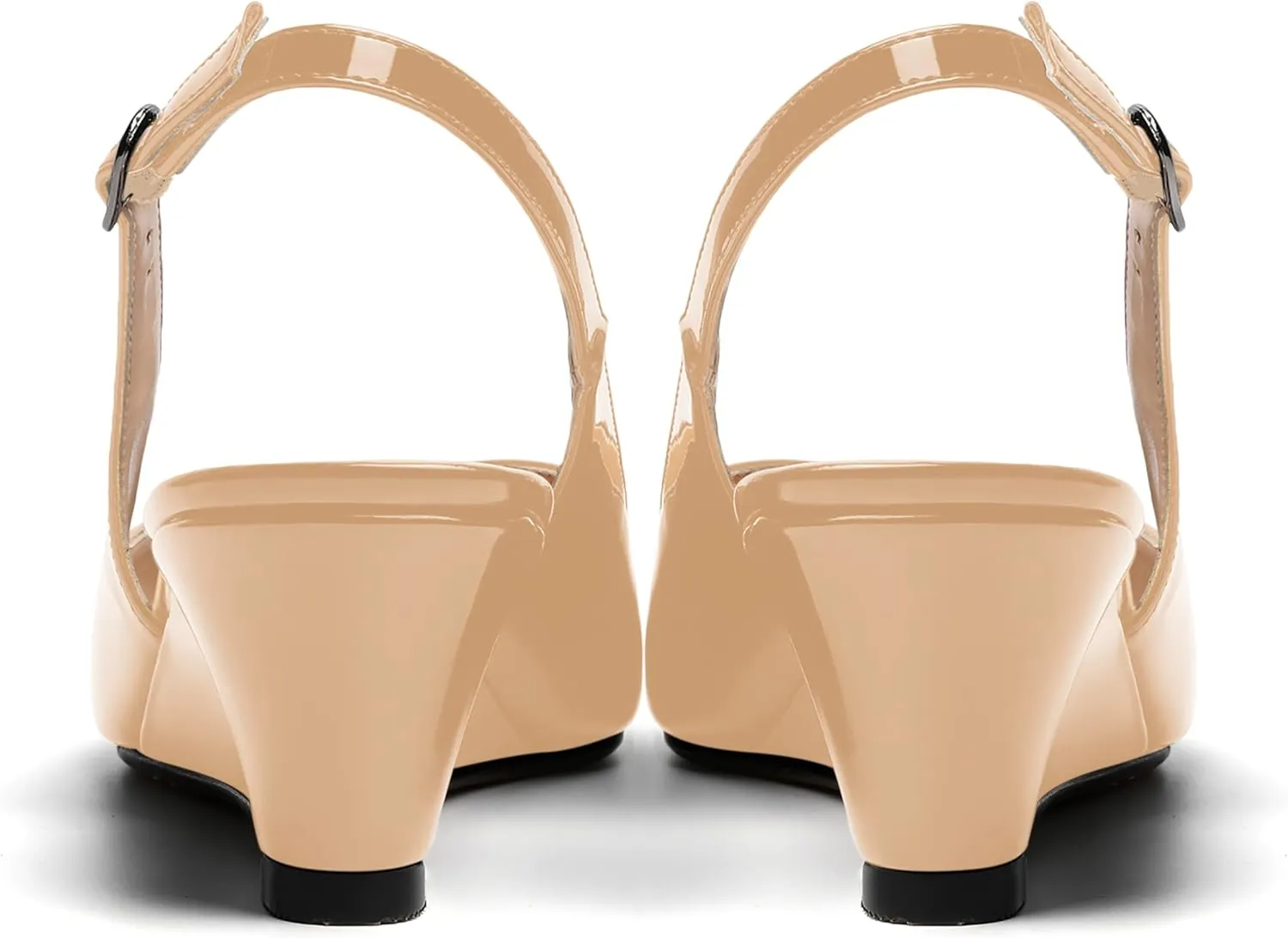 SHOWFOREST Women's Dating Adjustable Strap Buckle Solid Fashion Patent Pointed Toe Wedge Low Heel Pumps Shoes 2 Inch