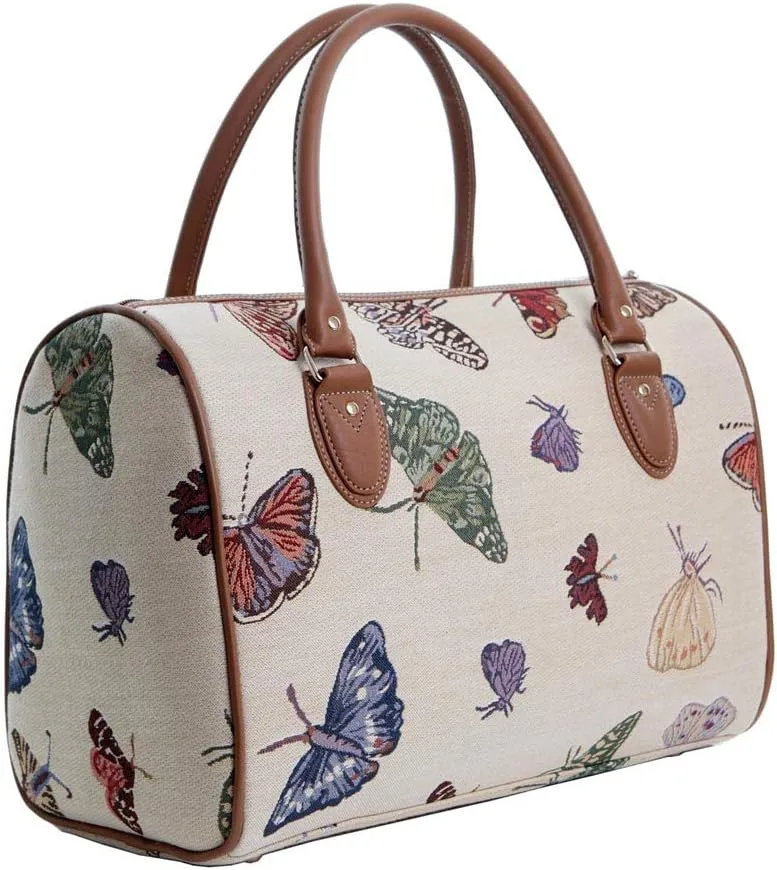 Signare Tapestry Duffle Bag Overnight Bags Weekend Bag for Women In Butterfly Design (TRAV-BUTT)
