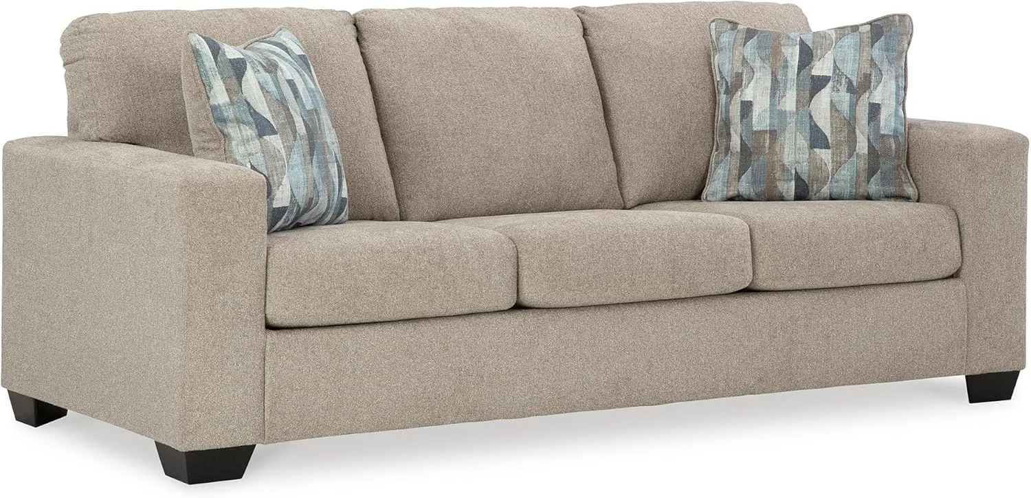 Signature Design by Ashley Deltona Contemporary 2-in-1 Sofa Sleeper with Folding Gel Memory Foam Mattress and 2 Accent Pillows, Queen, Beige