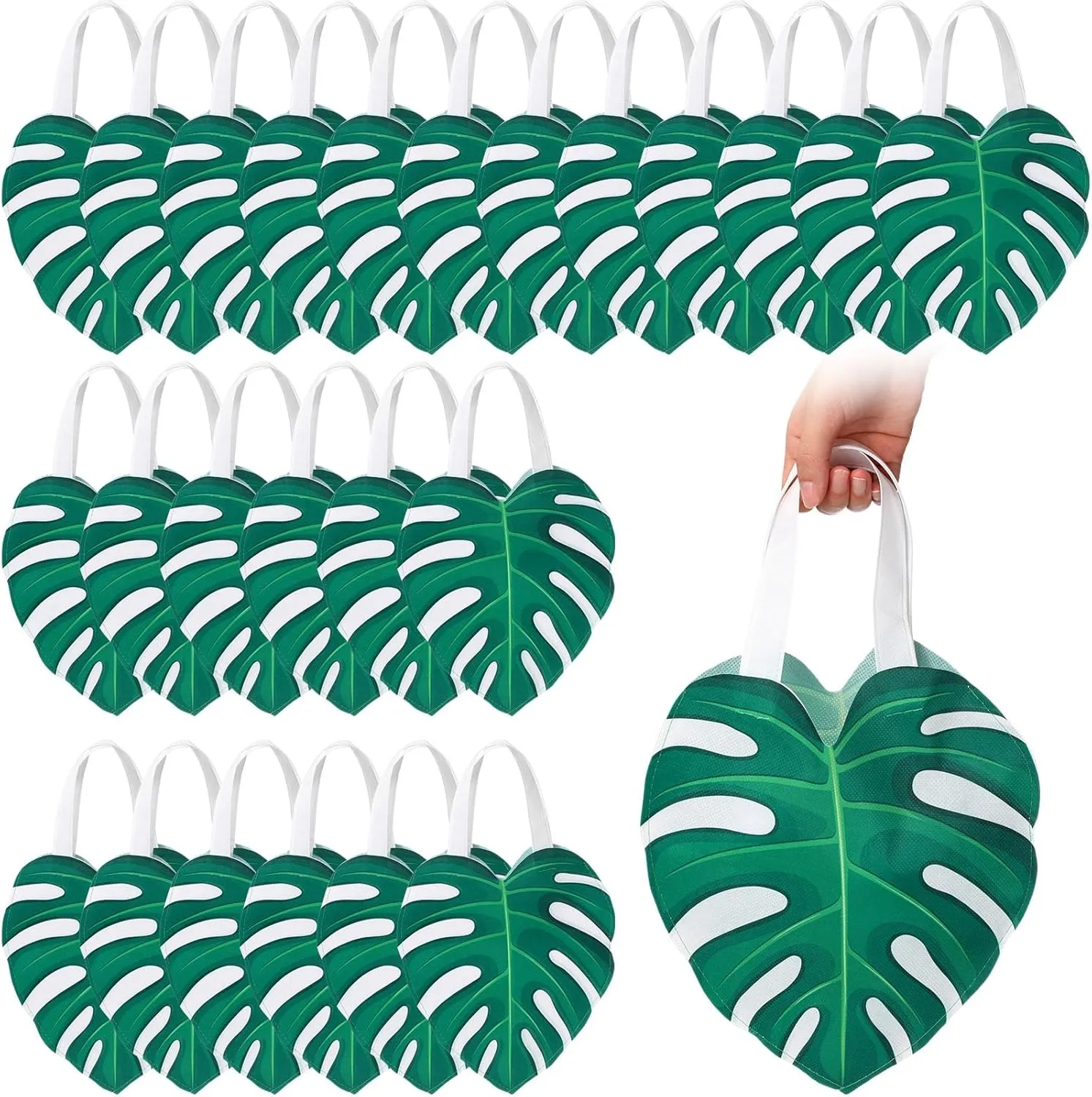 Silkfly 24 Pcs Hawaiian Party Favor Tote Bags Non Woven Reusable Party Favor Bags Summer Gift Bags with Handles Hawaii Party Summer Upgraded Gift Bag Supplies (Palm Leaf)