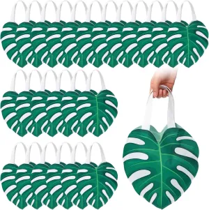 Silkfly 24 Pcs Hawaiian Party Favor Tote Bags Non Woven Reusable Party Favor Bags Summer Gift Bags with Handles Hawaii Party Summer Upgraded Gift Bag Supplies (Palm Leaf)