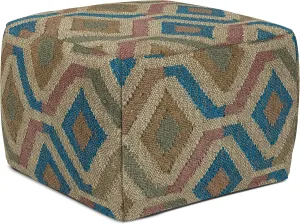 SIMPLIHOME Johanna Boho Square Pouf in Multi-Color KILIM Woven Jute for the Living Room, Bedroom and Kids Room