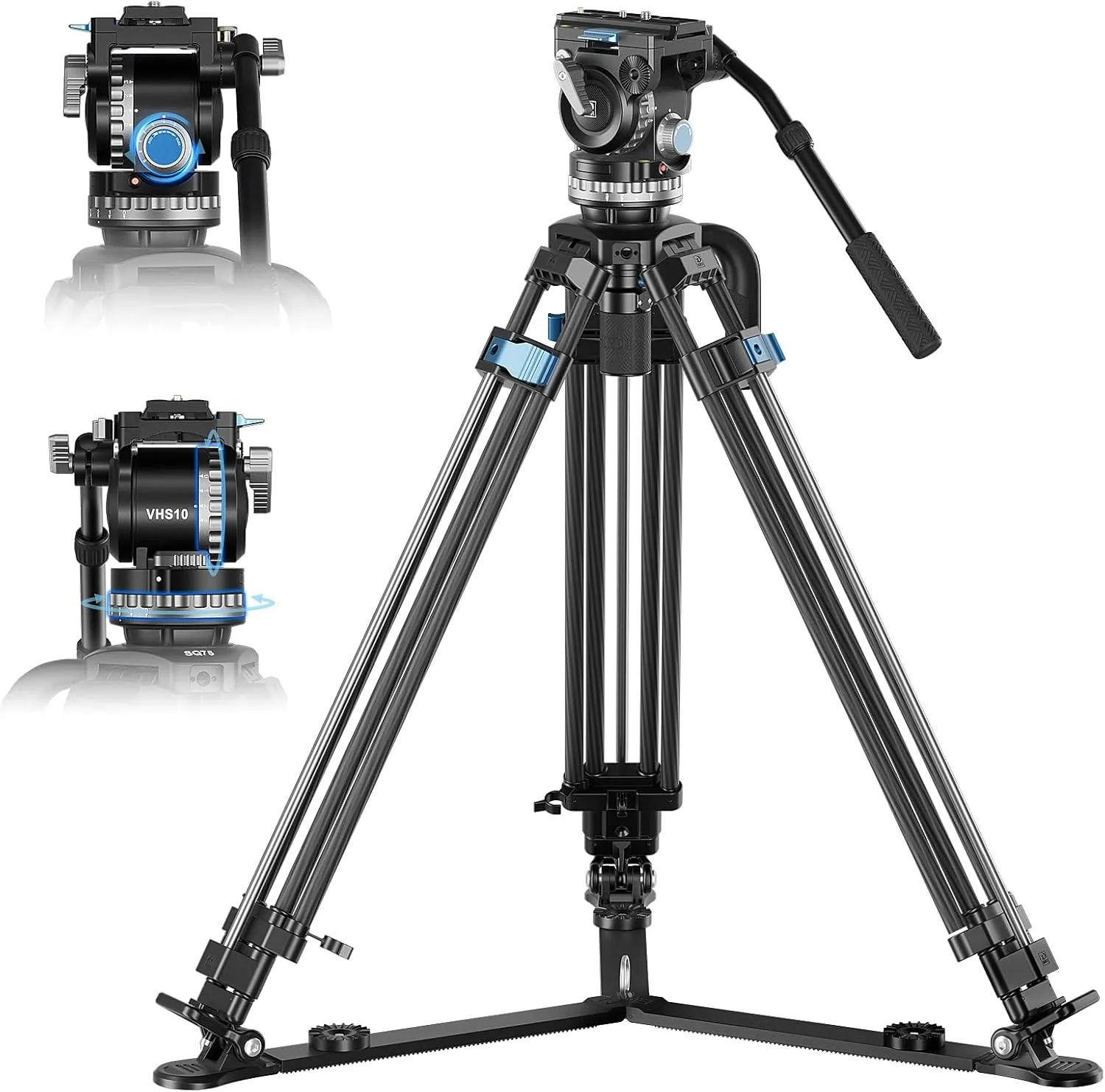 SIRUI SQ75 VHS10 Carbon Fiber Video Tripod, 71.7' Max Height, 7-Step Counterbalance, 4-Step Tilt/Pan Damping, Rapid Setup, 10kg/22lb Max Load