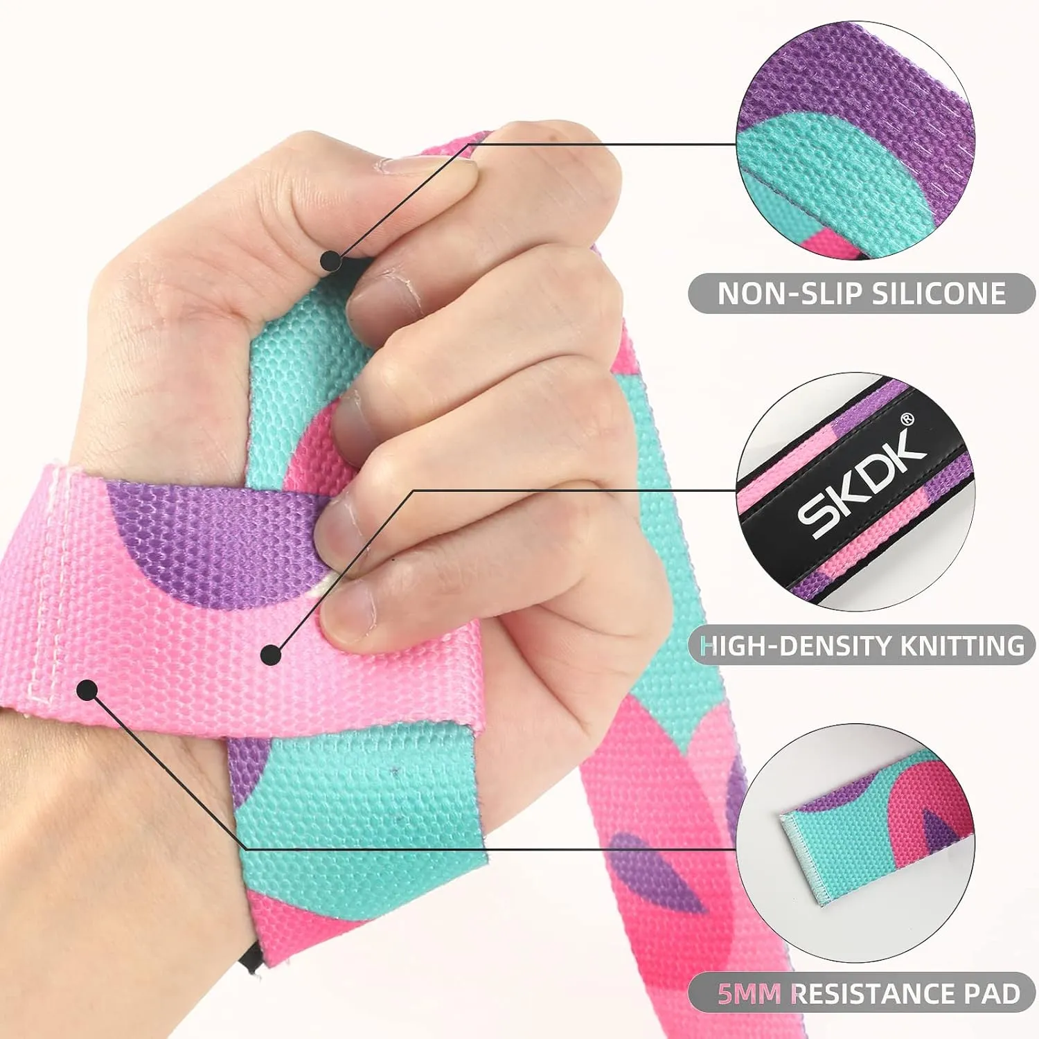 SKDK Cotton Hard Pull Wrist Lifting Straps Grips Band-Deadlift Straps with Neoprene Cushioned Wrist Padded and Anti-Skid Silicone - for Weightlifting, Bodybuilding, Xfit, Strength Training