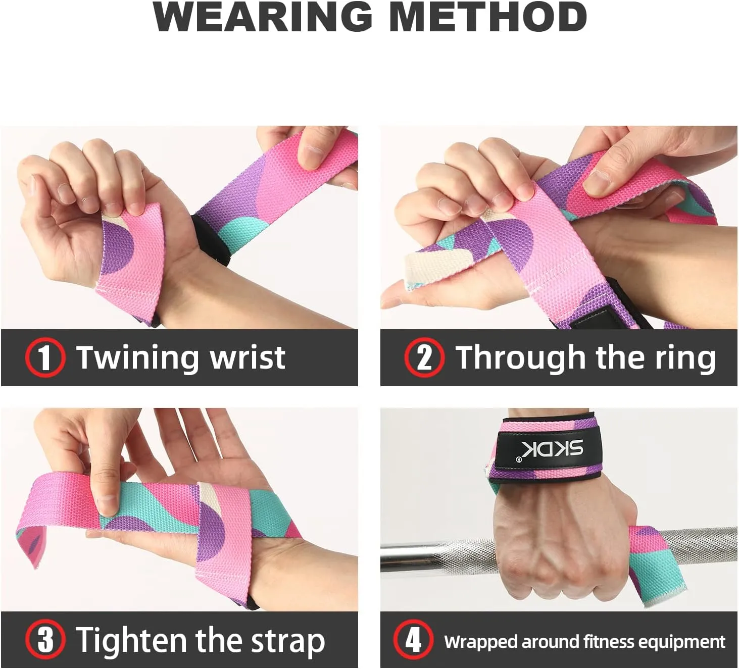 SKDK Cotton Hard Pull Wrist Lifting Straps Grips Band-Deadlift Straps with Neoprene Cushioned Wrist Padded and Anti-Skid Silicone - for Weightlifting, Bodybuilding, Xfit, Strength Training