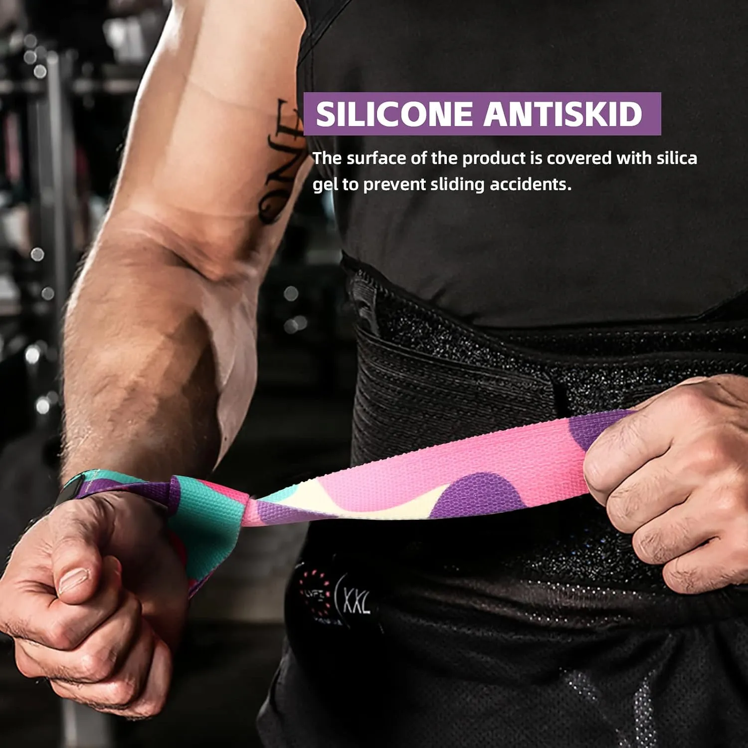 SKDK Cotton Hard Pull Wrist Lifting Straps Grips Band-Deadlift Straps with Neoprene Cushioned Wrist Padded and Anti-Skid Silicone - for Weightlifting, Bodybuilding, Xfit, Strength Training