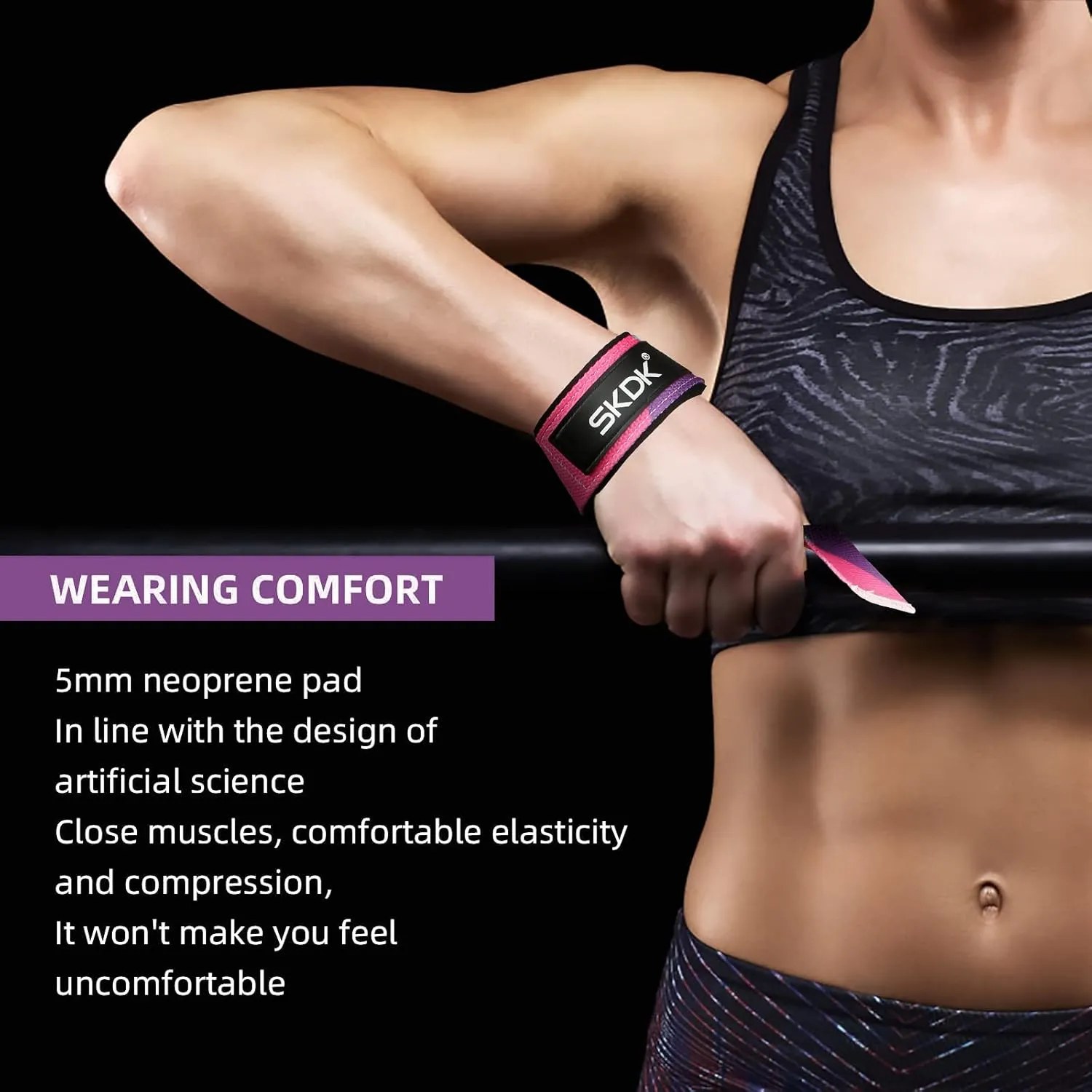 SKDK Cotton Hard Pull Wrist Lifting Straps Grips Band-Deadlift Straps with Neoprene Cushioned Wrist Padded and Anti-Skid Silicone - for Weightlifting, Bodybuilding, Xfit, Strength Training