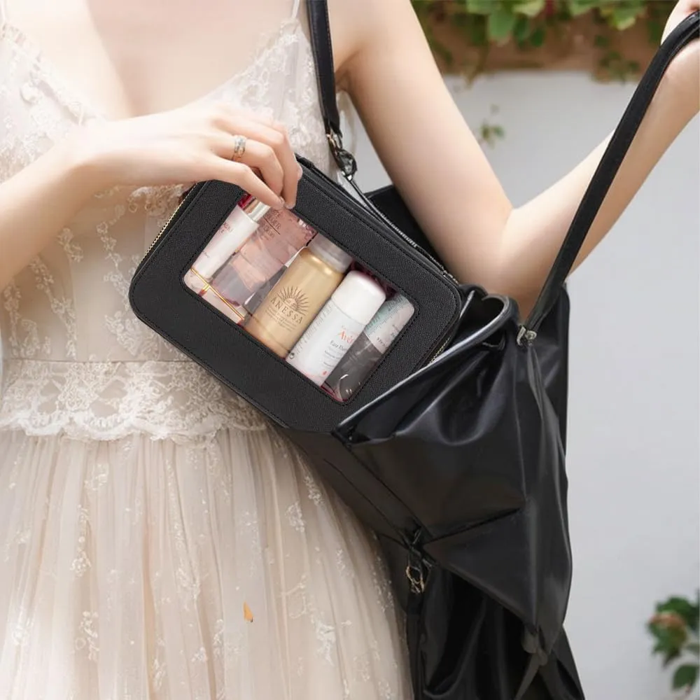 Small Clear Makeup Bag with Makeup Brush Bag, Mini Makeup Pouch Clear Car Organizer Bag Travel Toiletry Pouch Slim Makeup Brush Holder Clear Makeup Bags Small with Zipper Purse Essential for Car