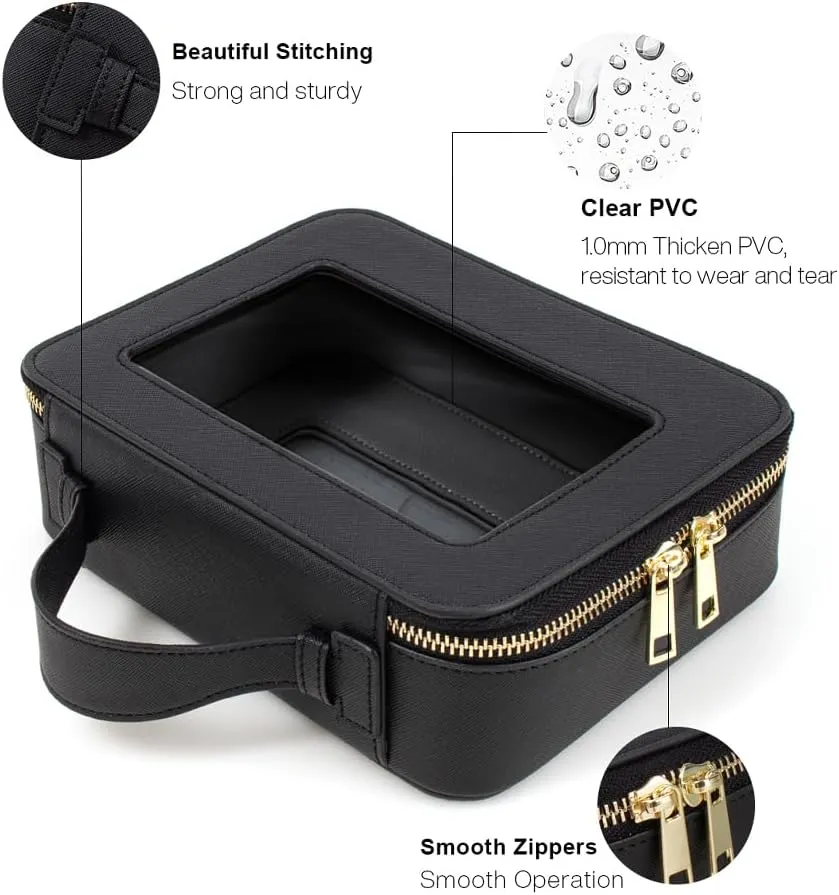 Small Clear Makeup Bag with Makeup Brush Bag, Mini Makeup Pouch Clear Car Organizer Bag Travel Toiletry Pouch Slim Makeup Brush Holder Clear Makeup Bags Small with Zipper Purse Essential for Car