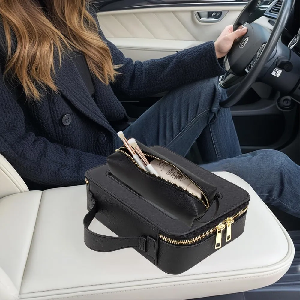 Small Clear Makeup Bag with Makeup Brush Bag, Mini Makeup Pouch Clear Car Organizer Bag Travel Toiletry Pouch Slim Makeup Brush Holder Clear Makeup Bags Small with Zipper Purse Essential for Car