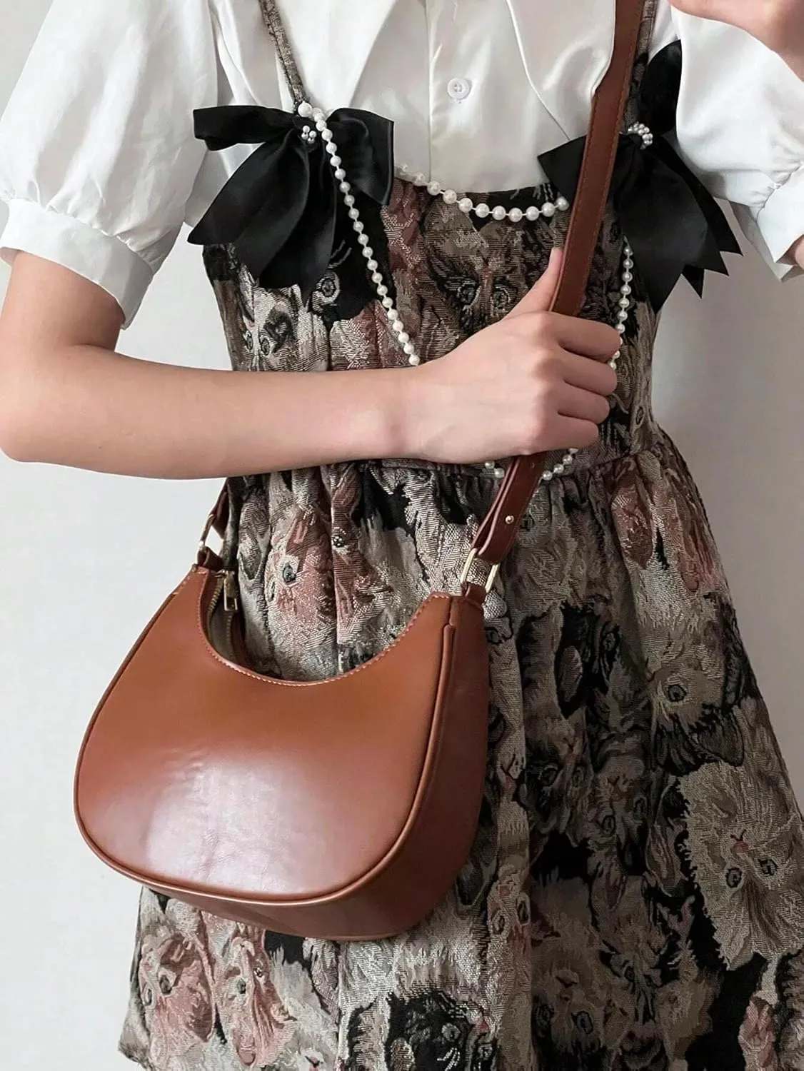 Small Crescent Leather Shoulder Bag for Women Crossbody Clutch Hobo Tote Purses Hangbags