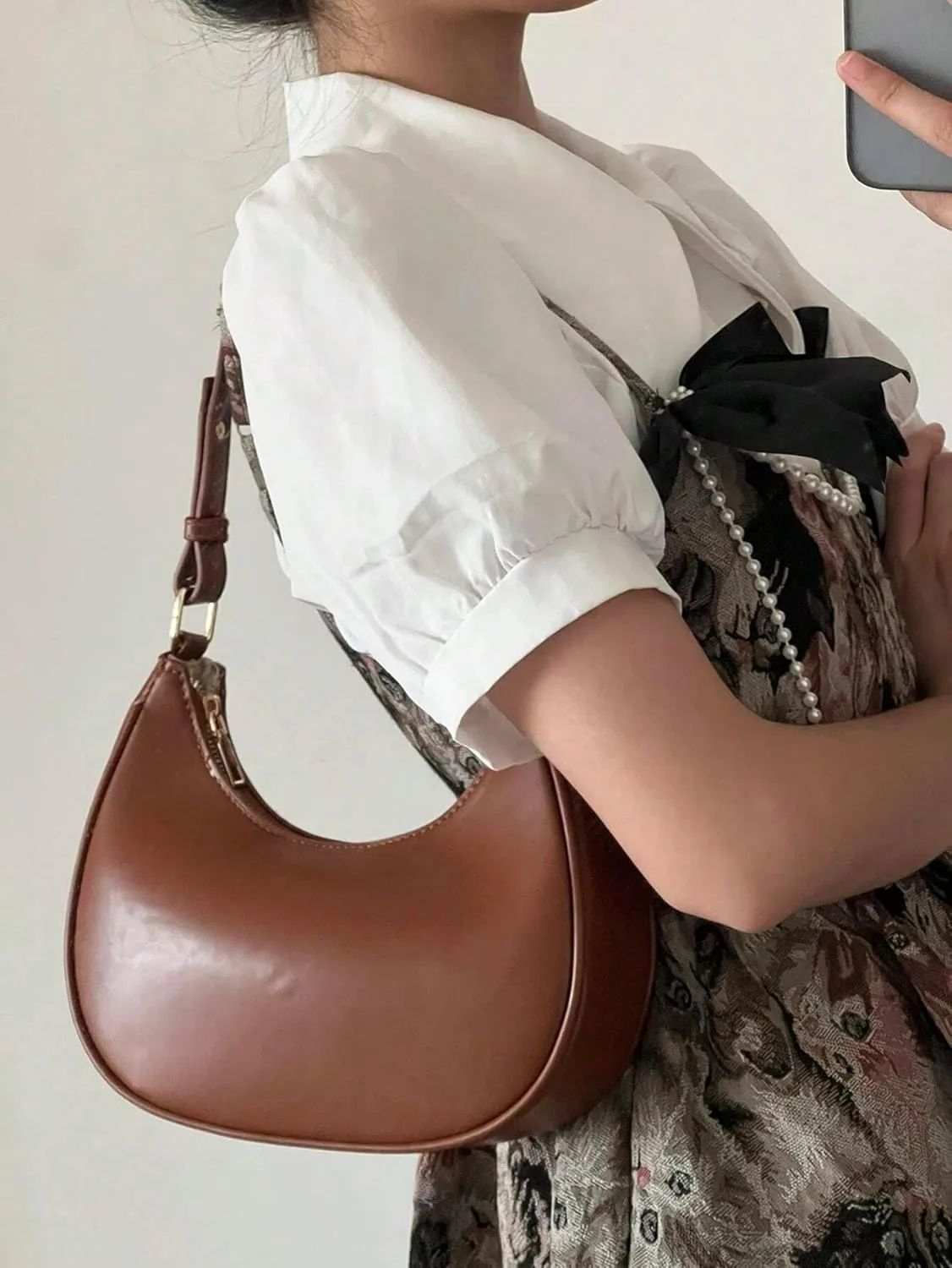 Small Crescent Leather Shoulder Bag for Women Crossbody Clutch Hobo Tote Purses Hangbags