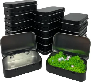 Small Metal Box with Lid-20 PCS Cookie Tins Metal Tins with Lids Lens Wipes Storage Container Black Mini Portable Box Empty Hinged Tin for organize Jewelry,Crafts,Herbs, Label paper