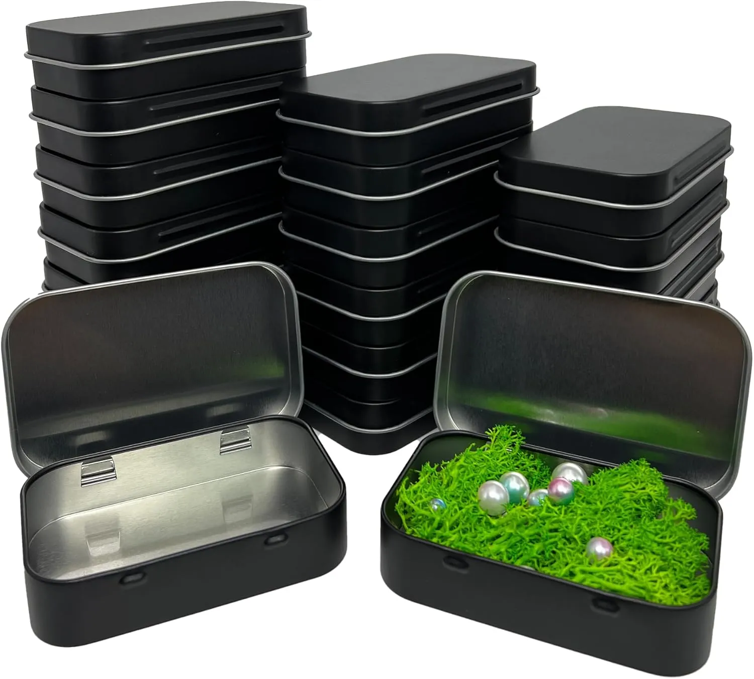 Small Metal Box with Lid-20 PCS Cookie Tins Metal Tins with Lids Lens Wipes Storage Container Black Mini Portable Box Empty Hinged Tin for organize Jewelry,Crafts,Herbs, Label paper