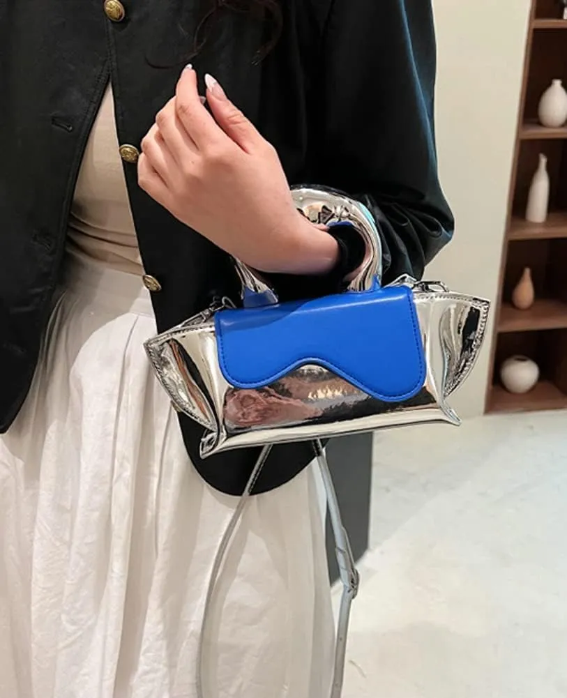 Small Silver Crossbody Satchel Y2K Evening Handbag for Women - Hobo Shoulder Tote Bag 2025