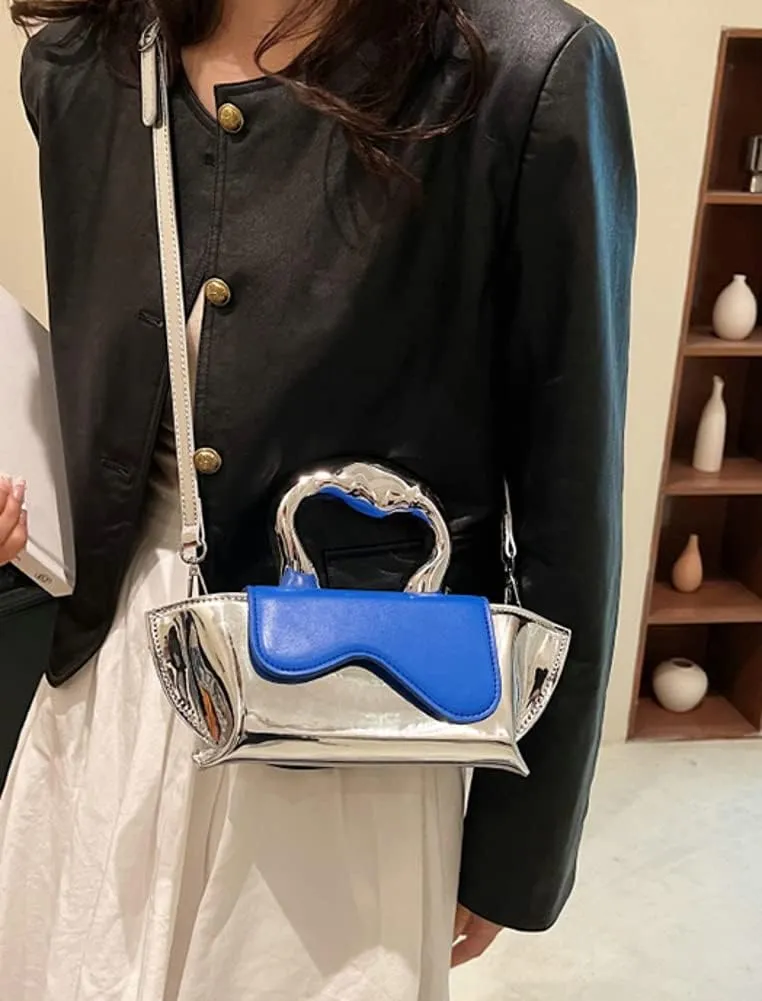 Small Silver Crossbody Satchel Y2K Evening Handbag for Women - Hobo Shoulder Tote Bag 2025