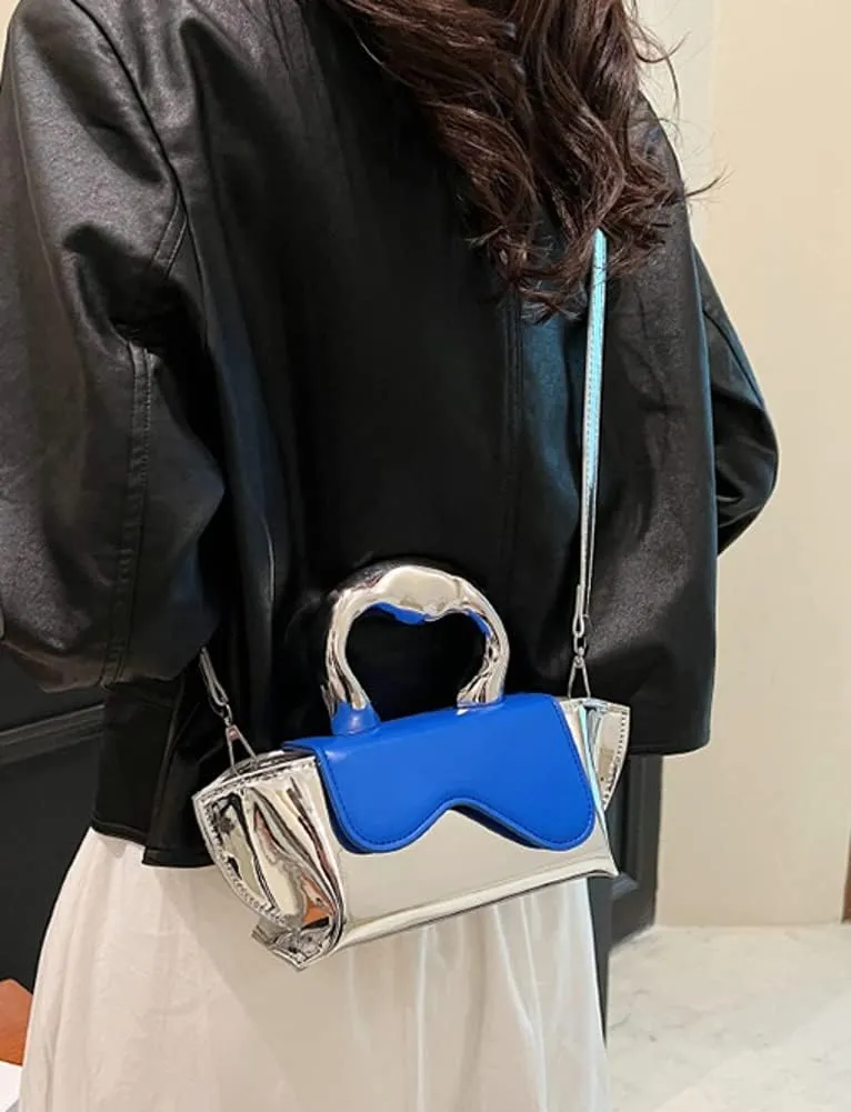 Small Silver Crossbody Satchel Y2K Evening Handbag for Women - Hobo Shoulder Tote Bag 2025