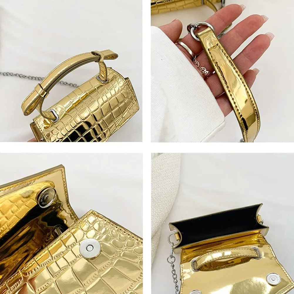 Small Silver Crossbody Satchel Y2K Evening Handbag for Women - Hobo Shoulder Tote Bag 2025