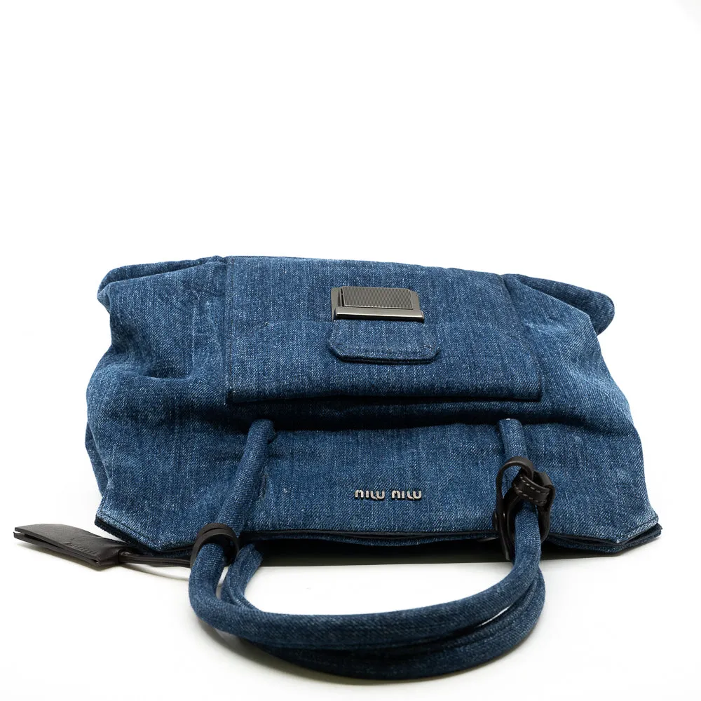 small top handle tote in demin navy
