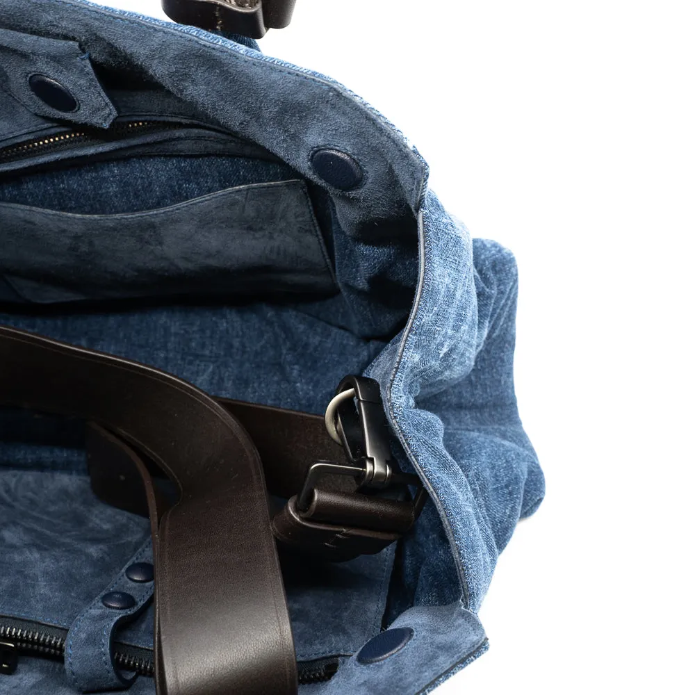 small top handle tote in demin navy