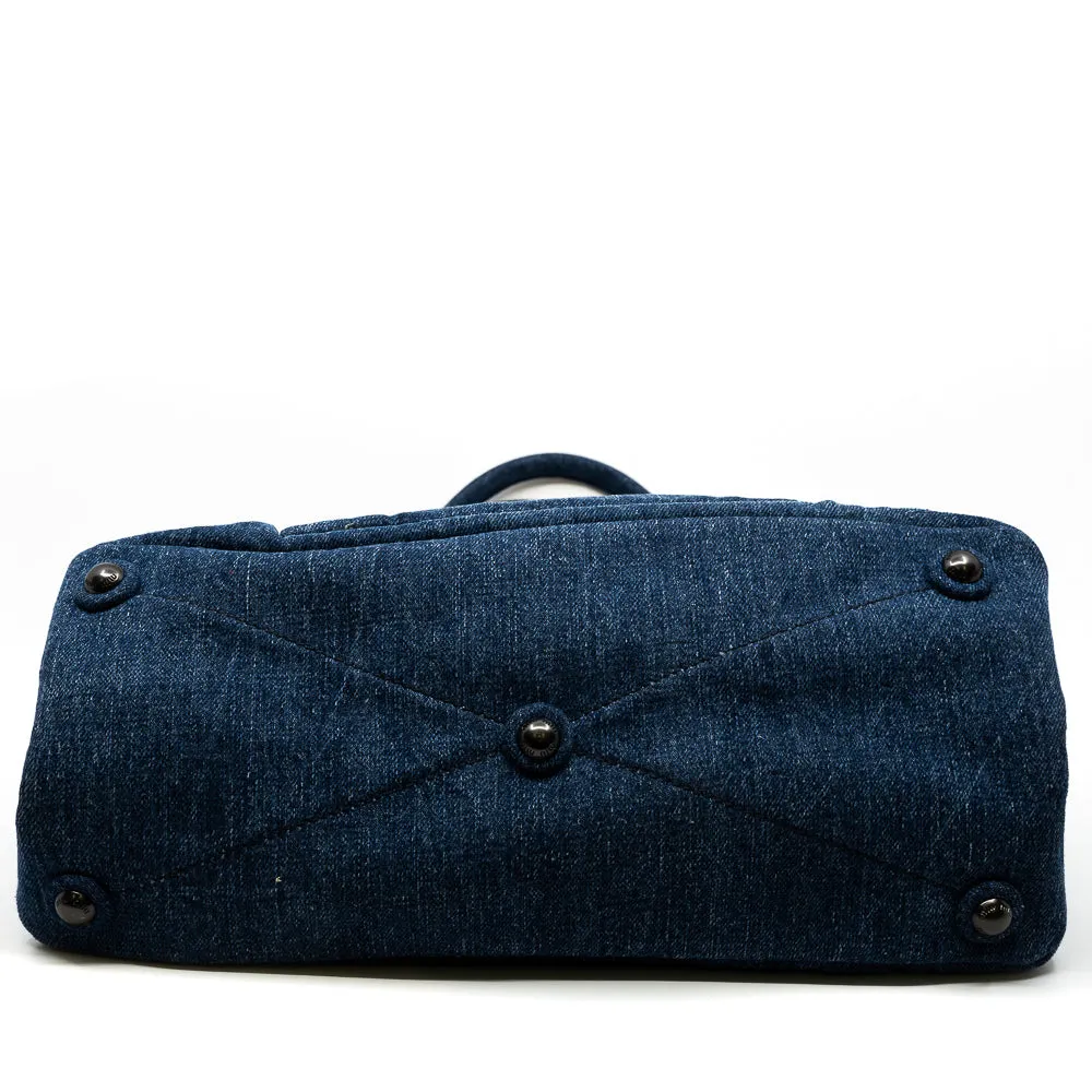 small top handle tote in demin navy
