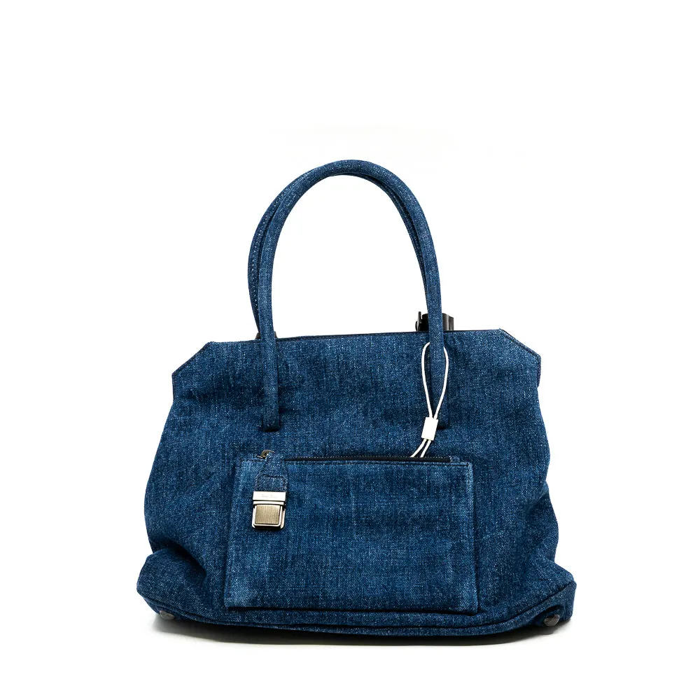 small top handle tote in demin navy