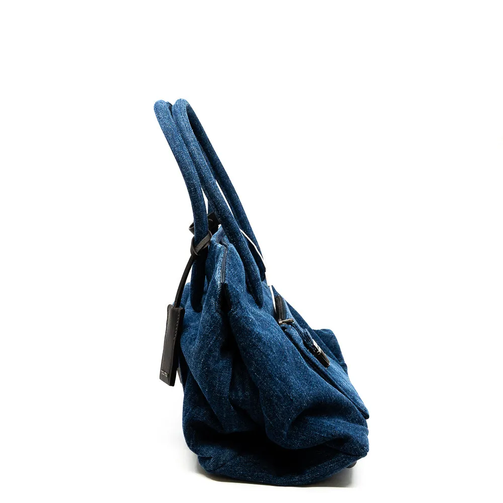 small top handle tote in demin navy