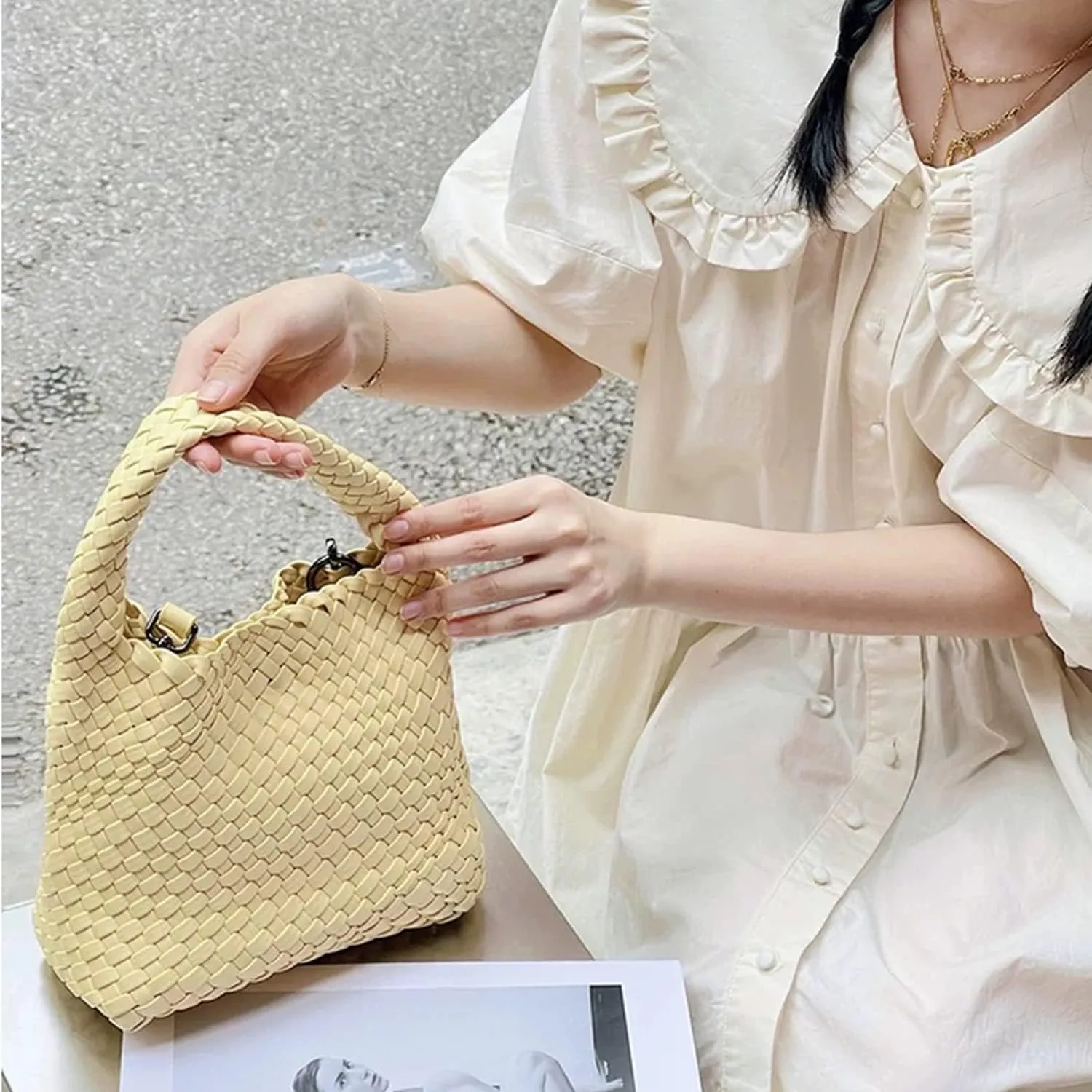 Small Woven Bags for Women Cute Hobo Tote Woven Handbag Mini Clutch Purse vegan leather Crossbody bags Shoulder Handmade Bag