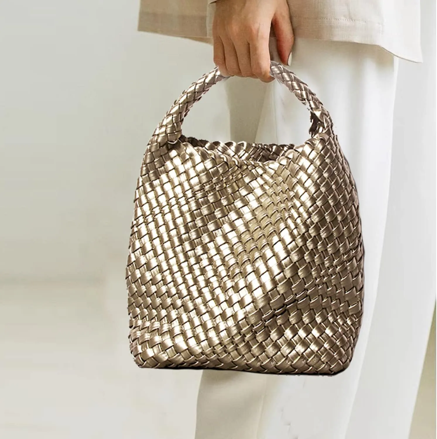 Small Woven Bags for Women Cute Hobo Tote Woven Handbag Mini Clutch Purse vegan leather Crossbody bags Shoulder Handmade Bag