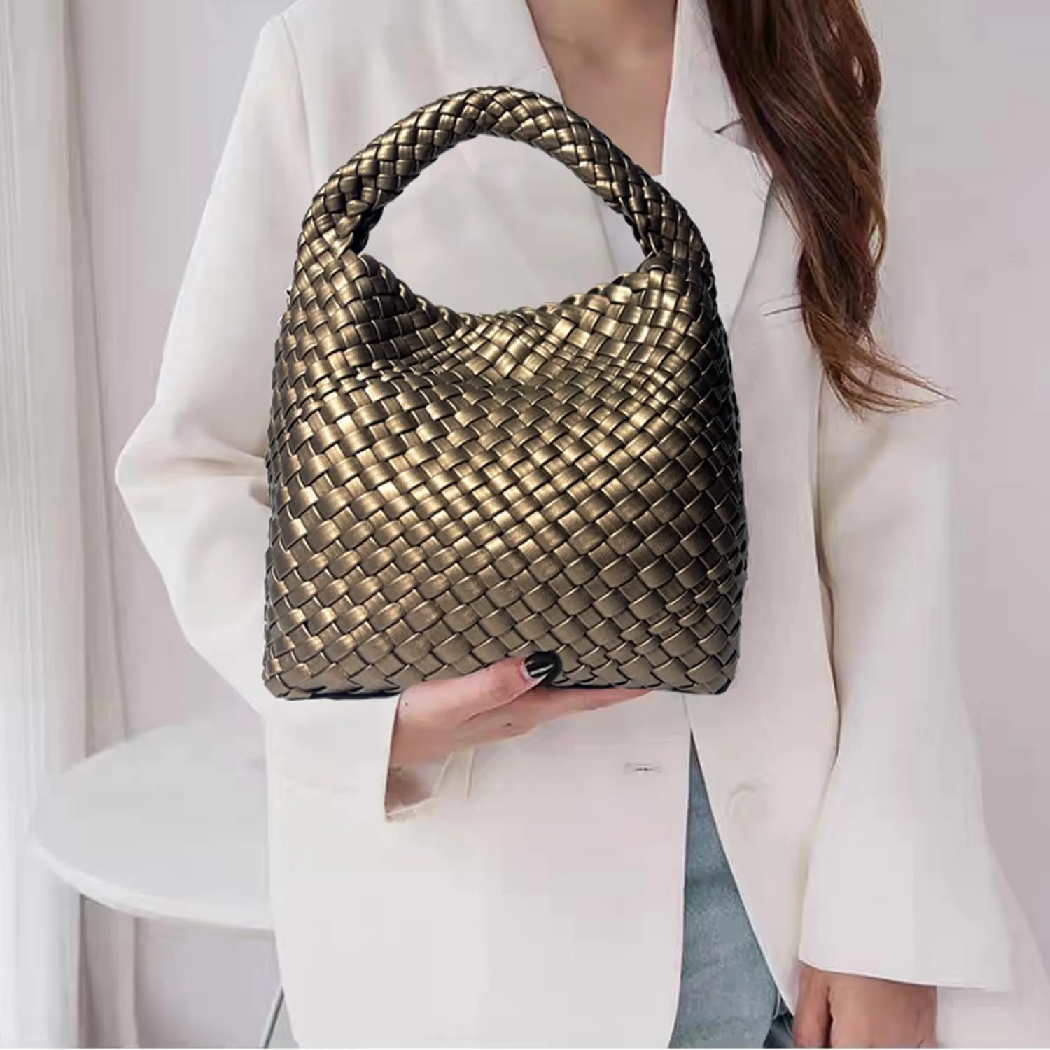 Small Woven Bags for Women Cute Hobo Tote Woven Handbag Mini Clutch Purse vegan leather Crossbody bags Shoulder Handmade Bag