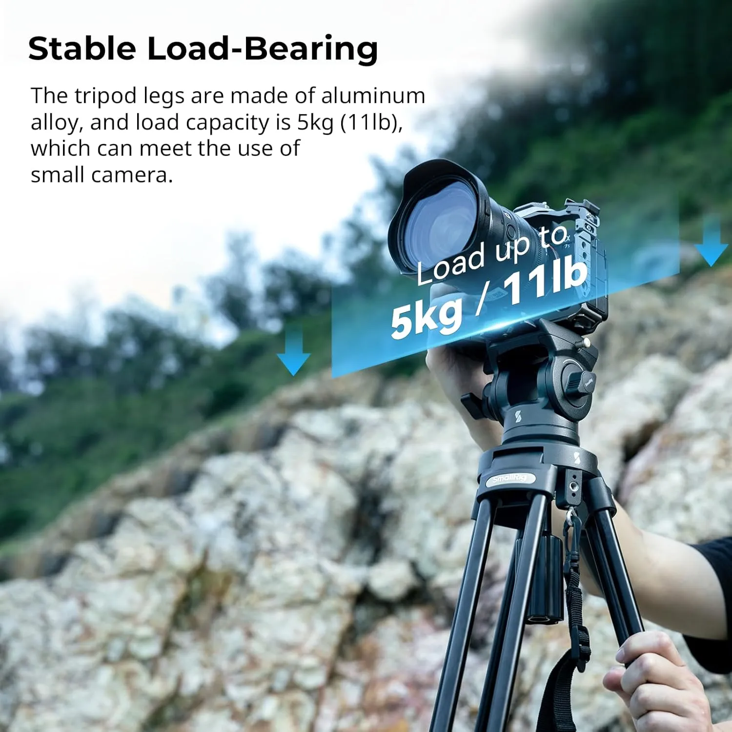 SmallRig AD-50 Lite Aluminum Video Tripod with Fluid Head, 11lbs Max Load | Compact Travel Tripod for Filmmakers | Portable Camera Tripods for Small Camcorder, Cameras