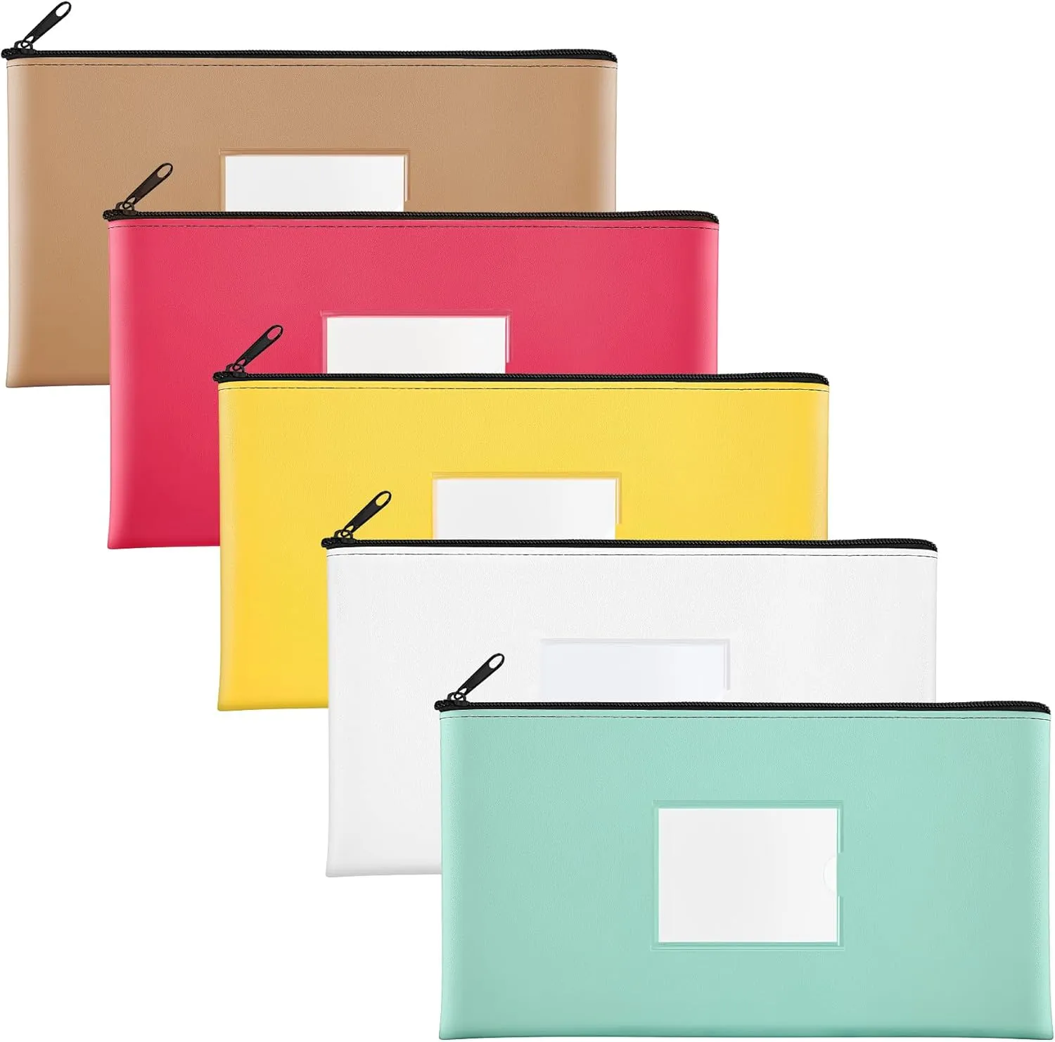 SMARTAKE 5-Pack Money Bags with Zipper, PU Leather Bank Deposit Bags, Waterproof Money Pouch for Organize Cash, Coins, Cosmetics, Invoice, Bills, Tools, 11.5 x 6.2 Inches, Macaroon Colors