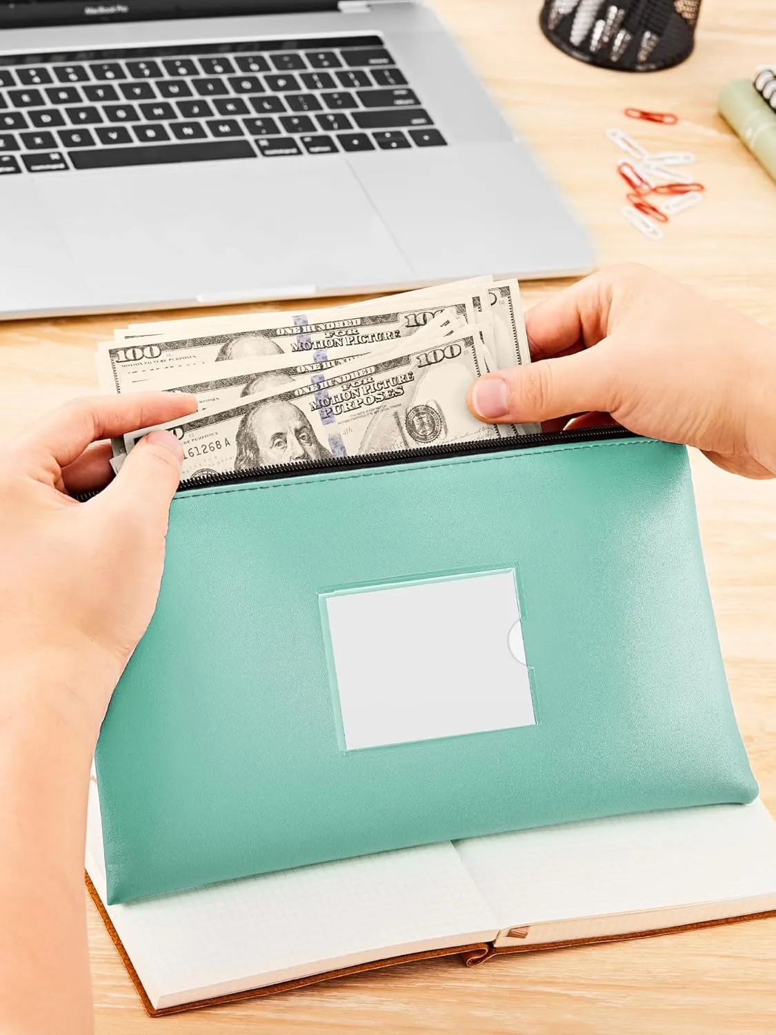 SMARTAKE 5-Pack Money Bags with Zipper, PU Leather Bank Deposit Bags, Waterproof Money Pouch for Organize Cash, Coins, Cosmetics, Invoice, Bills, Tools, 11.5 x 6.2 Inches, Macaroon Colors