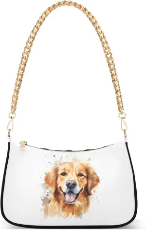Smile Golden Retriever Clutch Shoulder Bag for Women, Hobo Tote Handbag with Gold Chain, Crossbody Bag with Zipper Closure