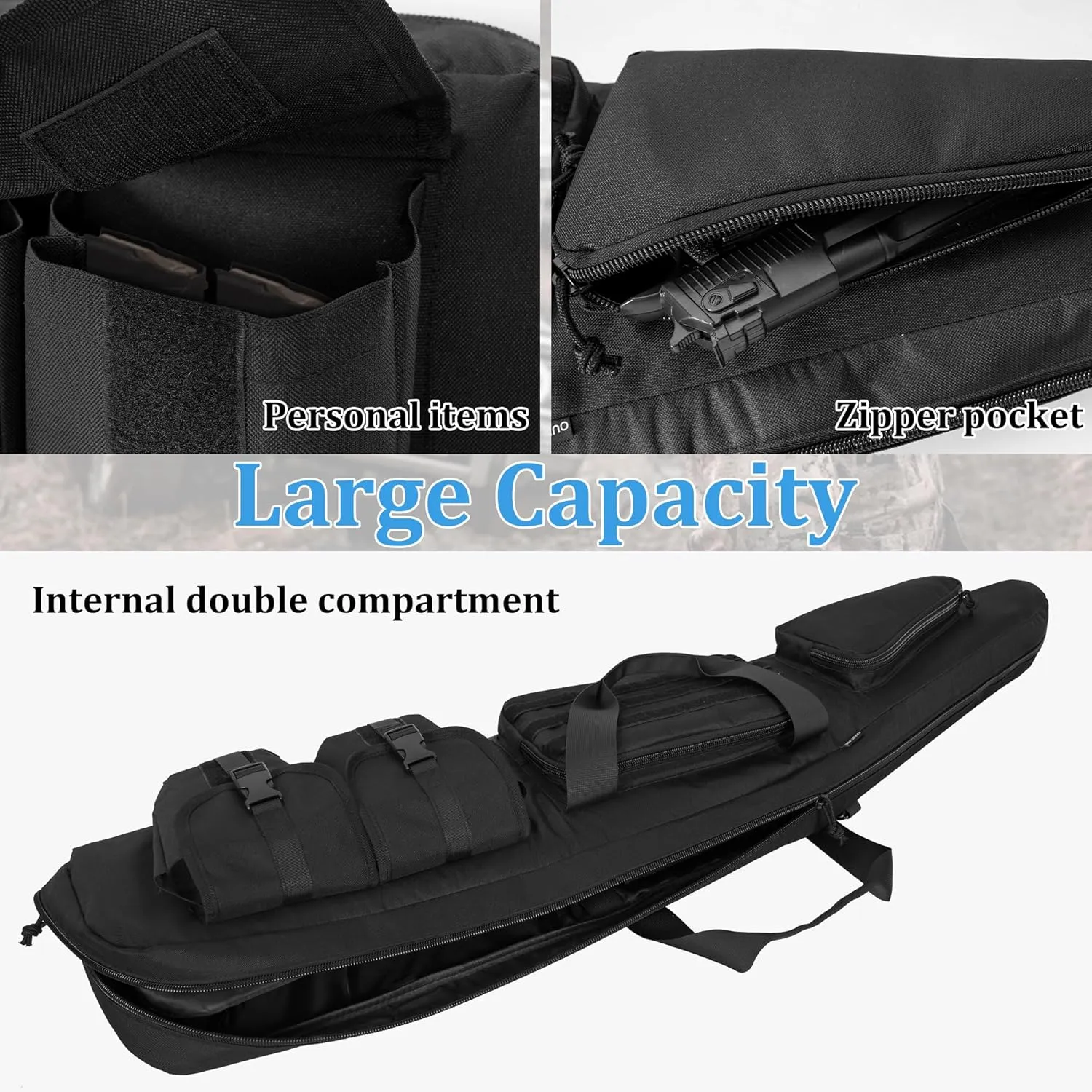 Soft Double Shotgun Rifle Case 38"/42"/46"/52" Long Rifle Bag for Hunting Shooting Range, Firearm Transportation, With Multiple Magazine Holder Pouches