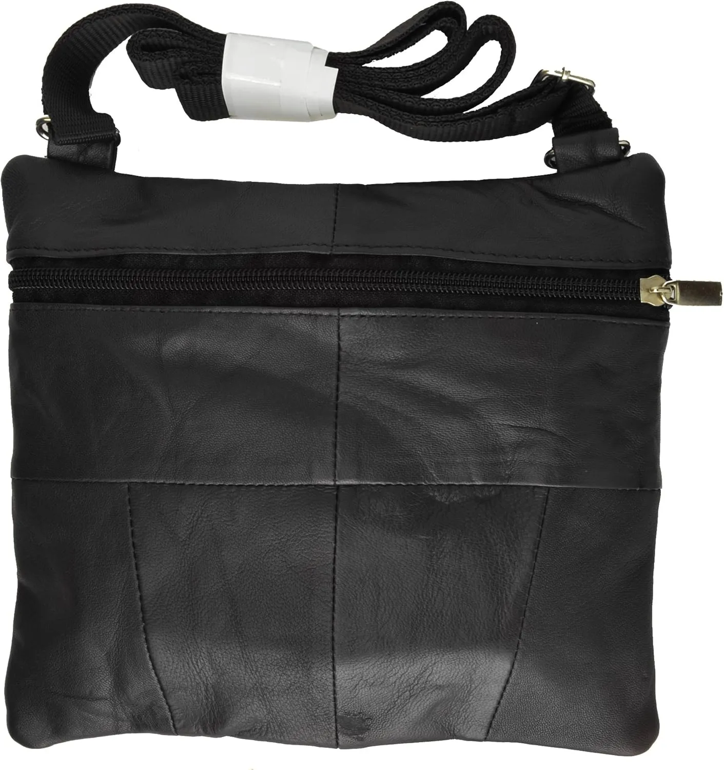 Soft Leather Cross Body Bag Purse Shoulder Bag 5 Pocket Organizer Micro HandbagTravel Wallet 7 colors (Black)