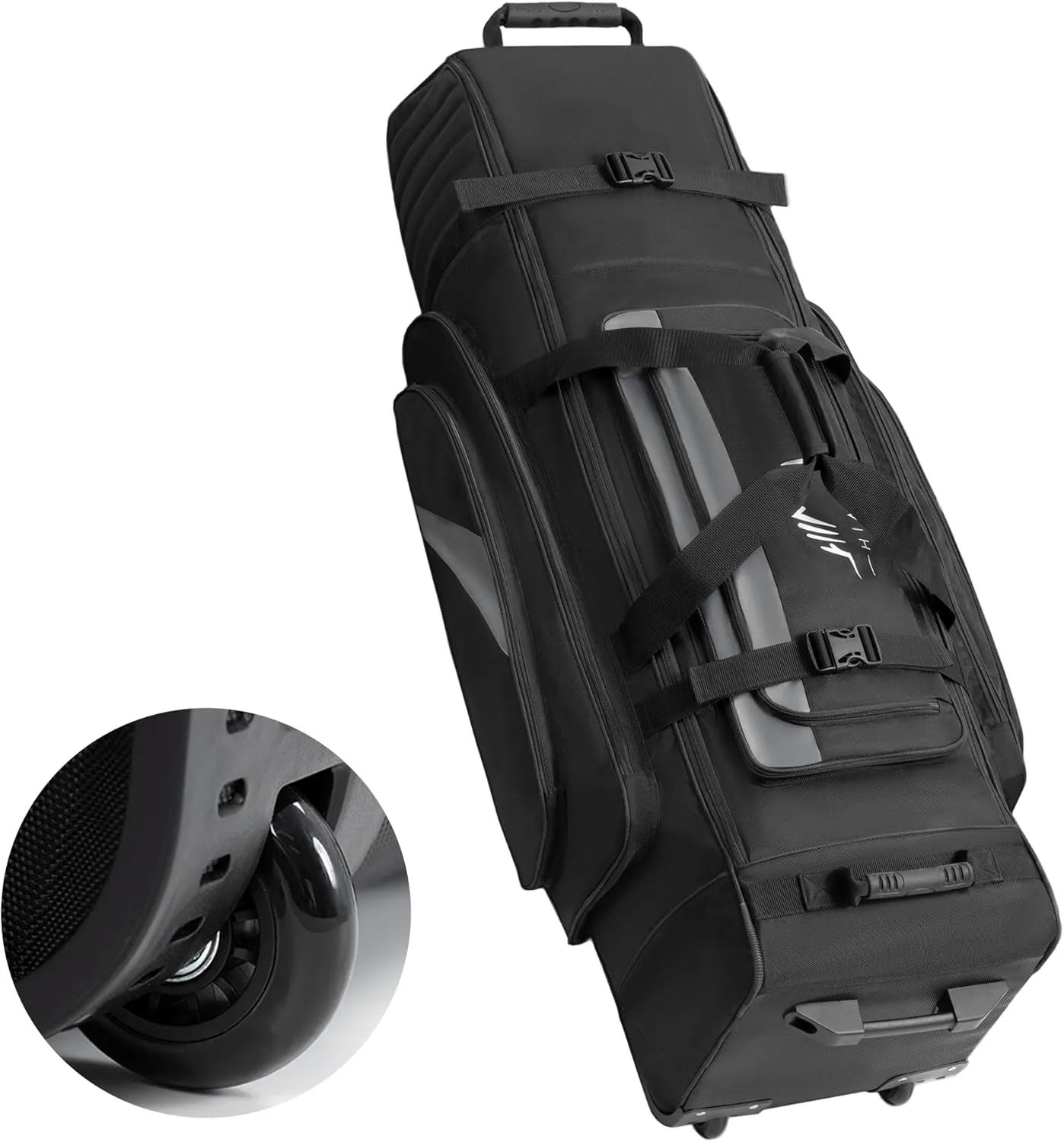 Soft-Sided Golf Travel Bag Cover with Wheels, 1680D Material with Padded Head and Leather Accents, Foldable Travel Golf Bags for Airlines