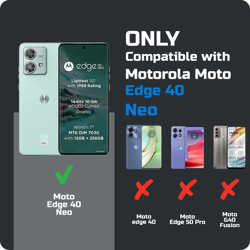Soft Silicone Mobile Back Cover For Motorola Edge 40 Neo 5G with Dash Type Groove and Matte Gray Camera Ring