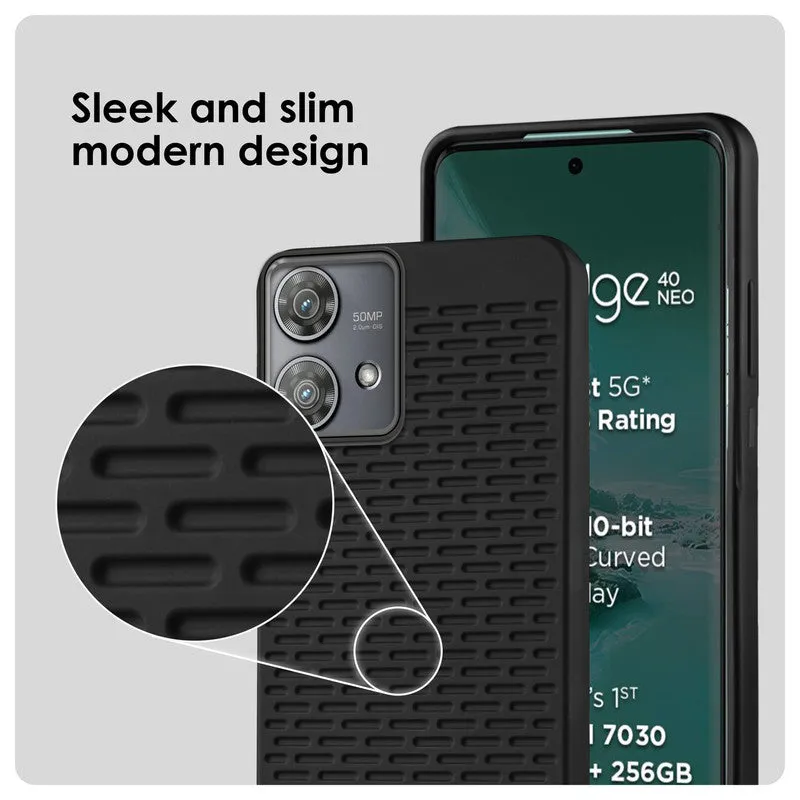 Soft Silicone Mobile Back Cover For Motorola Edge 40 Neo 5G with Dash Type Groove and Matte Gray Camera Ring