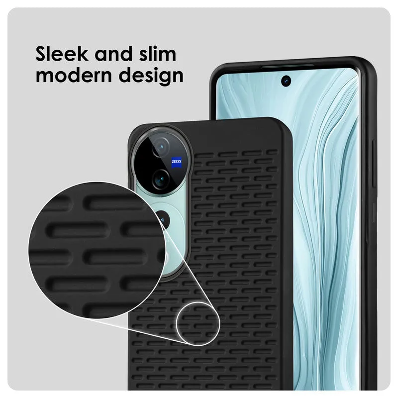 Soft Silicone Mobile Back Cover For Vivo V40 Pro 5G with Dash Type Groove and Matte Gray Camera Ring