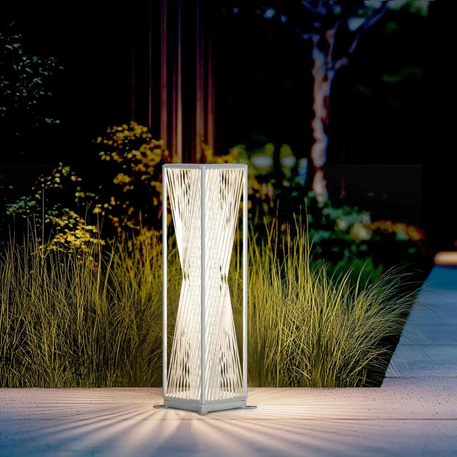 Solar Yard Outdoor Solar Floor Lamp Resin Wicker Solar Light Outdoor Waterproof for Yard, Garden, Pathway, Deck, Dazzle Dance (White)